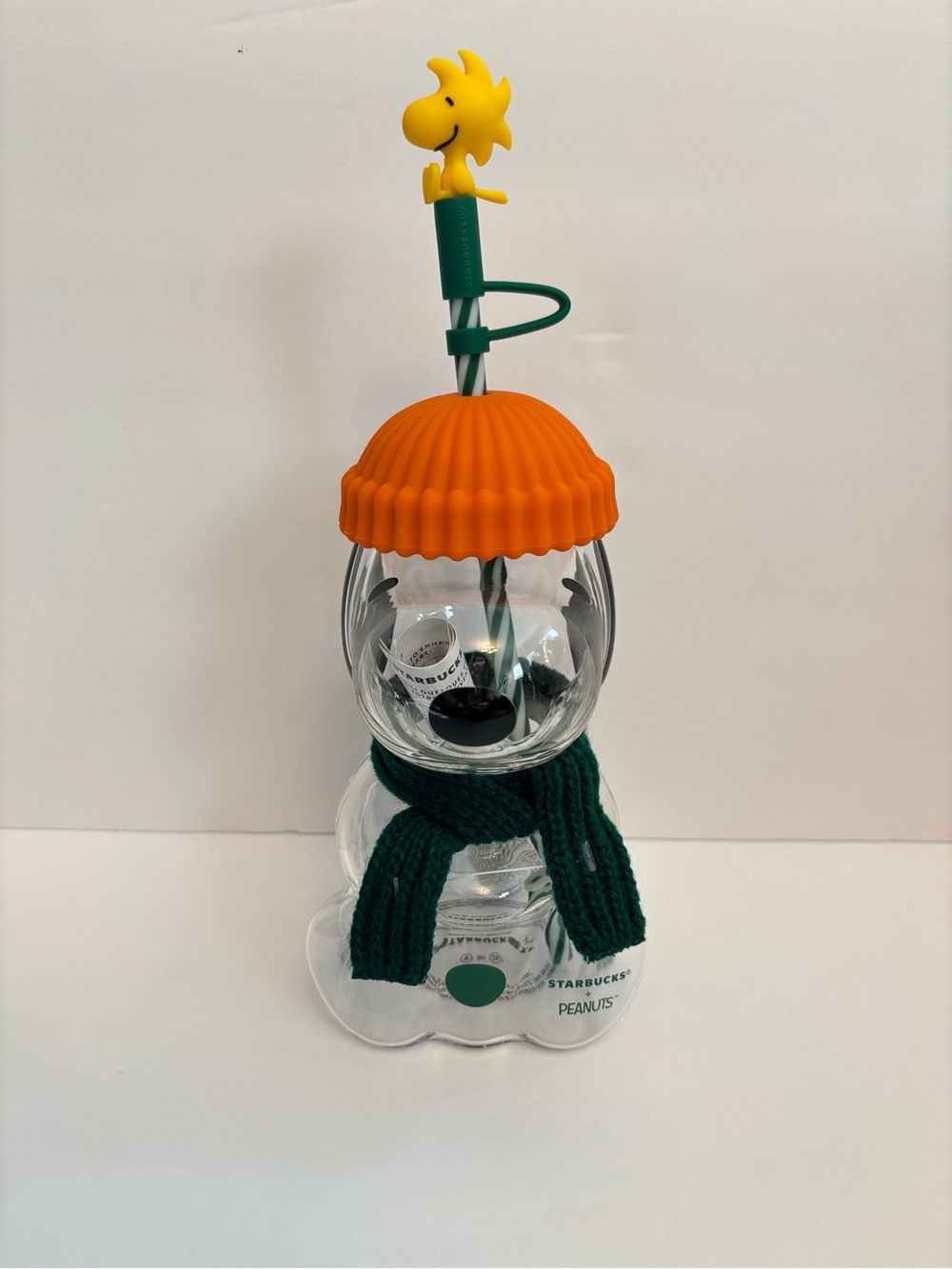 Starbucks x Peanuts 2026 Snoopy Glass Cup w/ Woodstock Straw Topper NWT